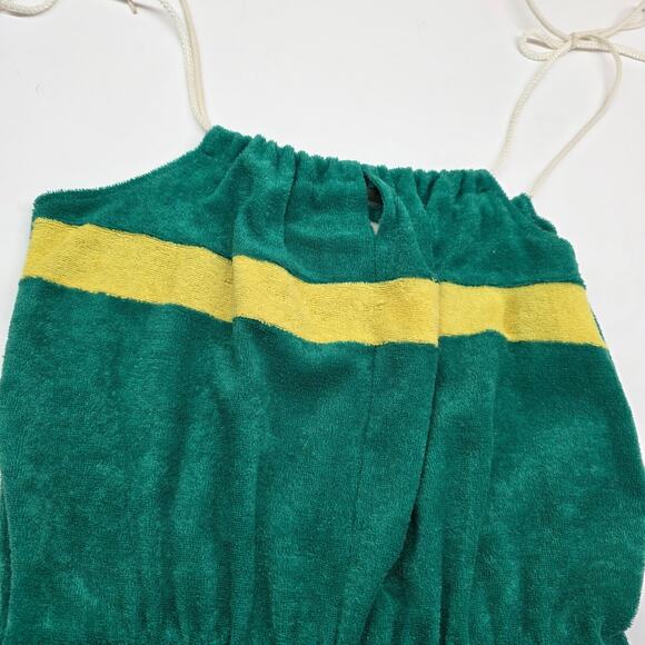 VTG Terry Cloth Romper Shorts 70s Women Medium Green Stripe Distress READ - Picture 6 of 14
